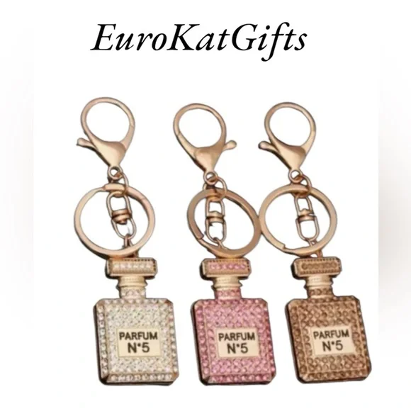 NEW Crystal Bag Charm Rhinestone Key Fob Chain Ring No 5 Silver Gold Zip pul NIP - Picture 8 of 9